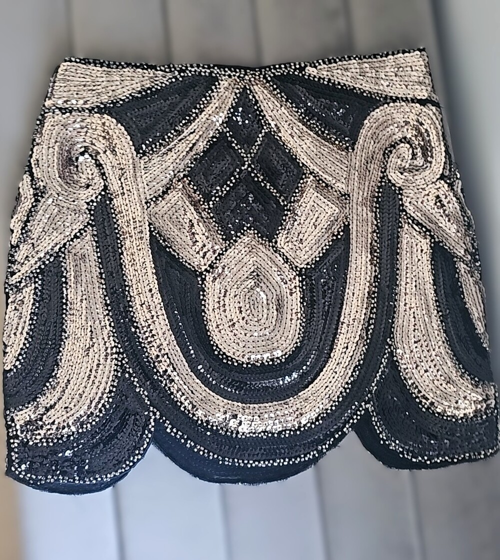 Endless Rose Sequin Mini Skirt Black Champagne Size S